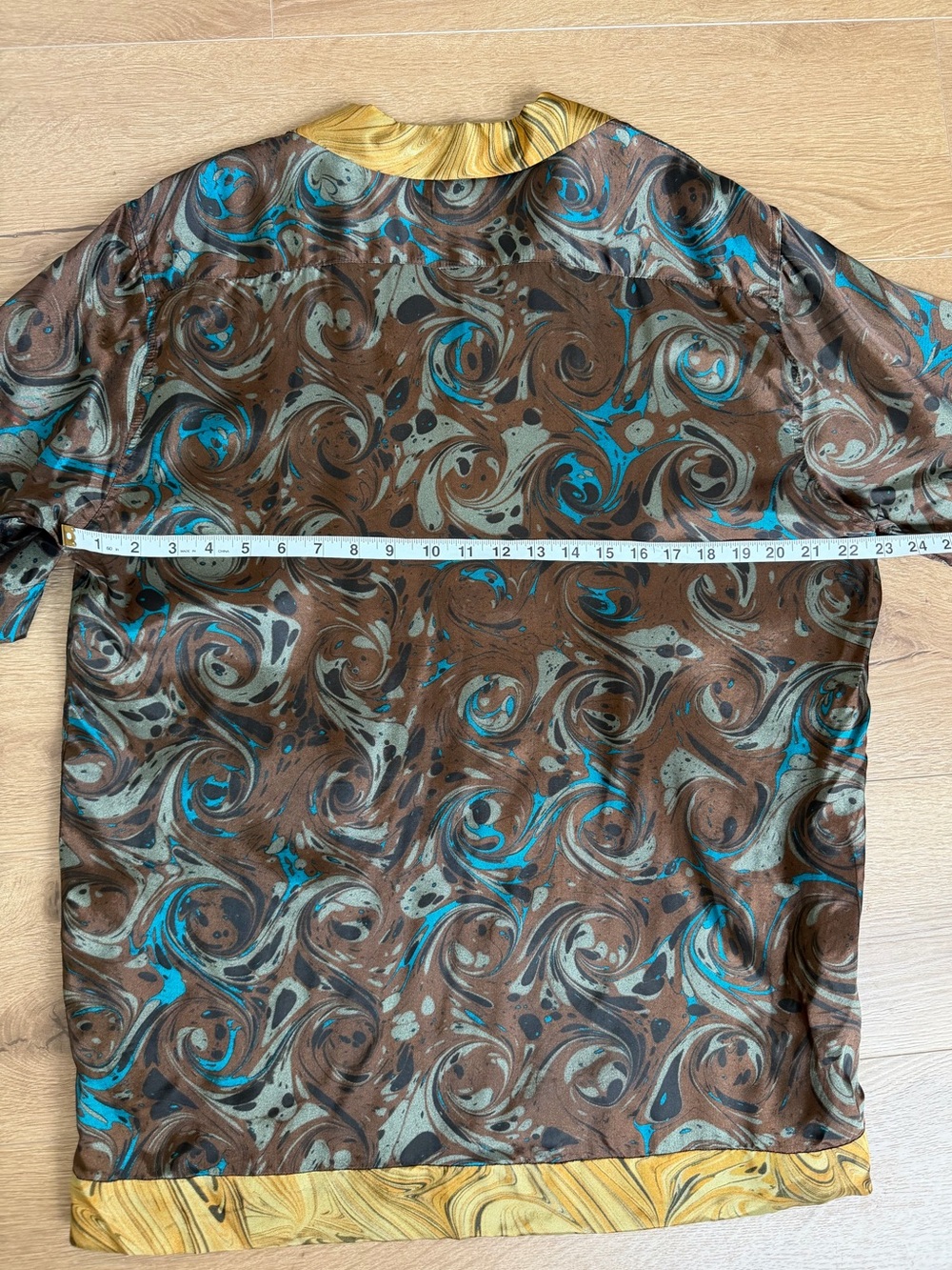 Dries Van Noten Brown & Teal Swirl Short Sleeve Button-Down - Picture 6 of 8